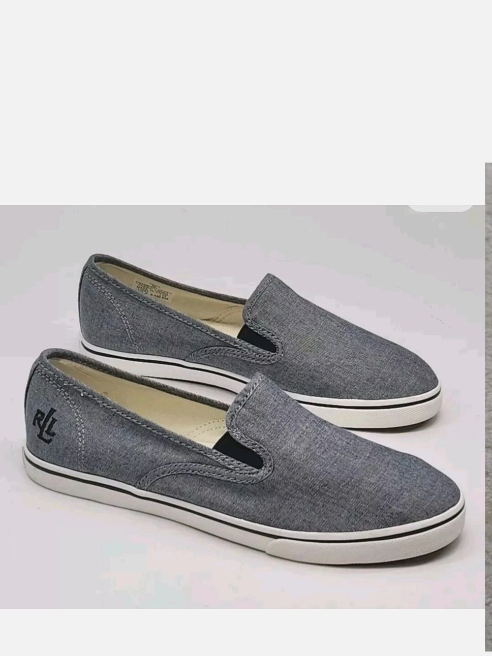 Ralph Lauren JANIS Grey Canvas Slip-On Sneakers Size 7B
